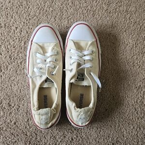 Converse Womens Beige Sneakers with White and Red Accents